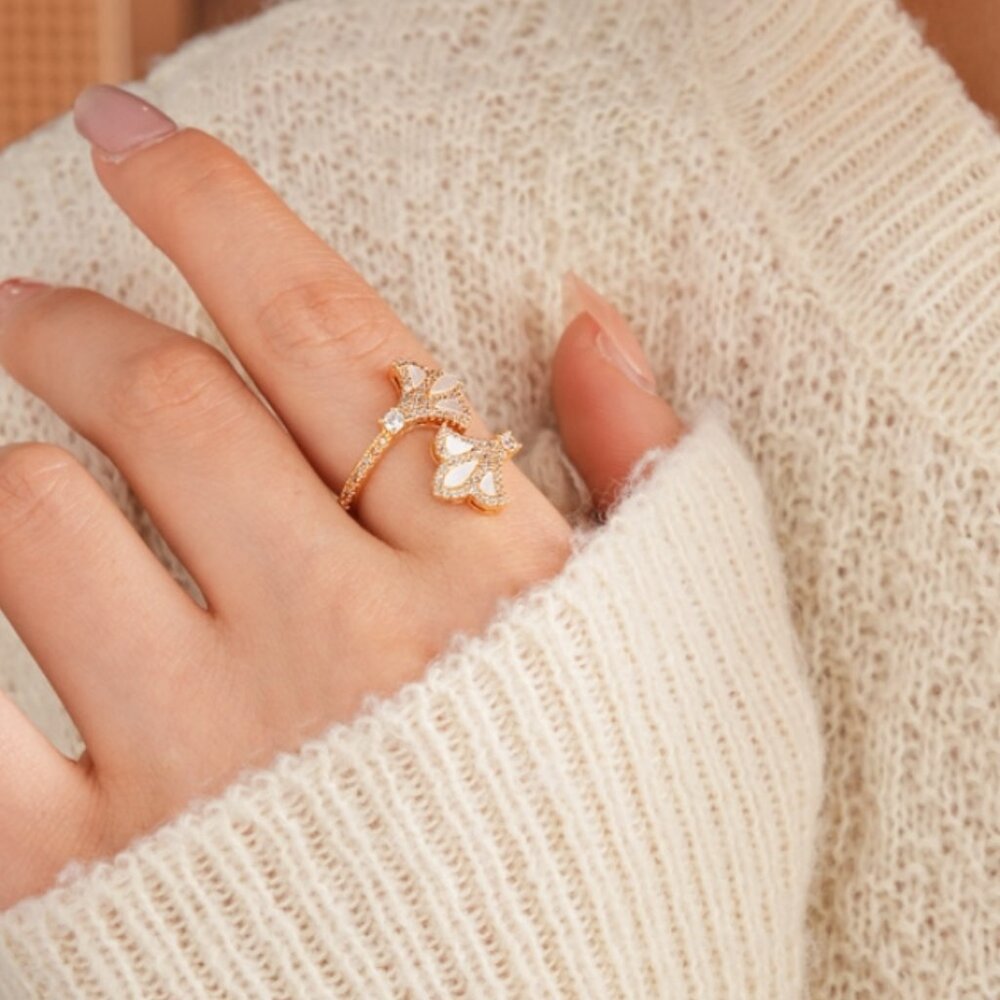 Real Gold Plated mother of pearl open ring
